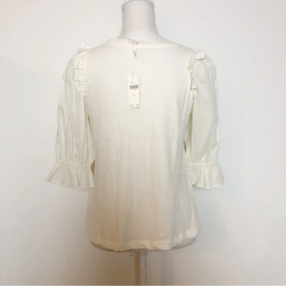 NWT By Anthropologie Smocked Puff-Sleeve Knit Top in Ivory Size XS